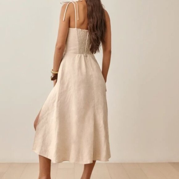 Reformation Joyce Linen Dress in Oatmeal Women Size 2 - Picture 10 of 10